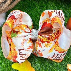 Thanksgiving Turkey Girls Printerd Hair Bows. 7.5" Wide